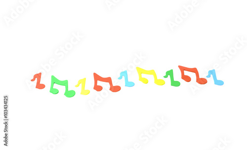 Multi color music note on white background