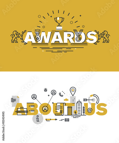 Set of modern vector illustration concepts of words awards and about us. Thin line flat design banners for website and mobile website, easy to use and highly customizable.