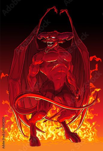 Devil in fire.

Mythological character — supreme demon of the Hell, lord of the Darkness — a Devil