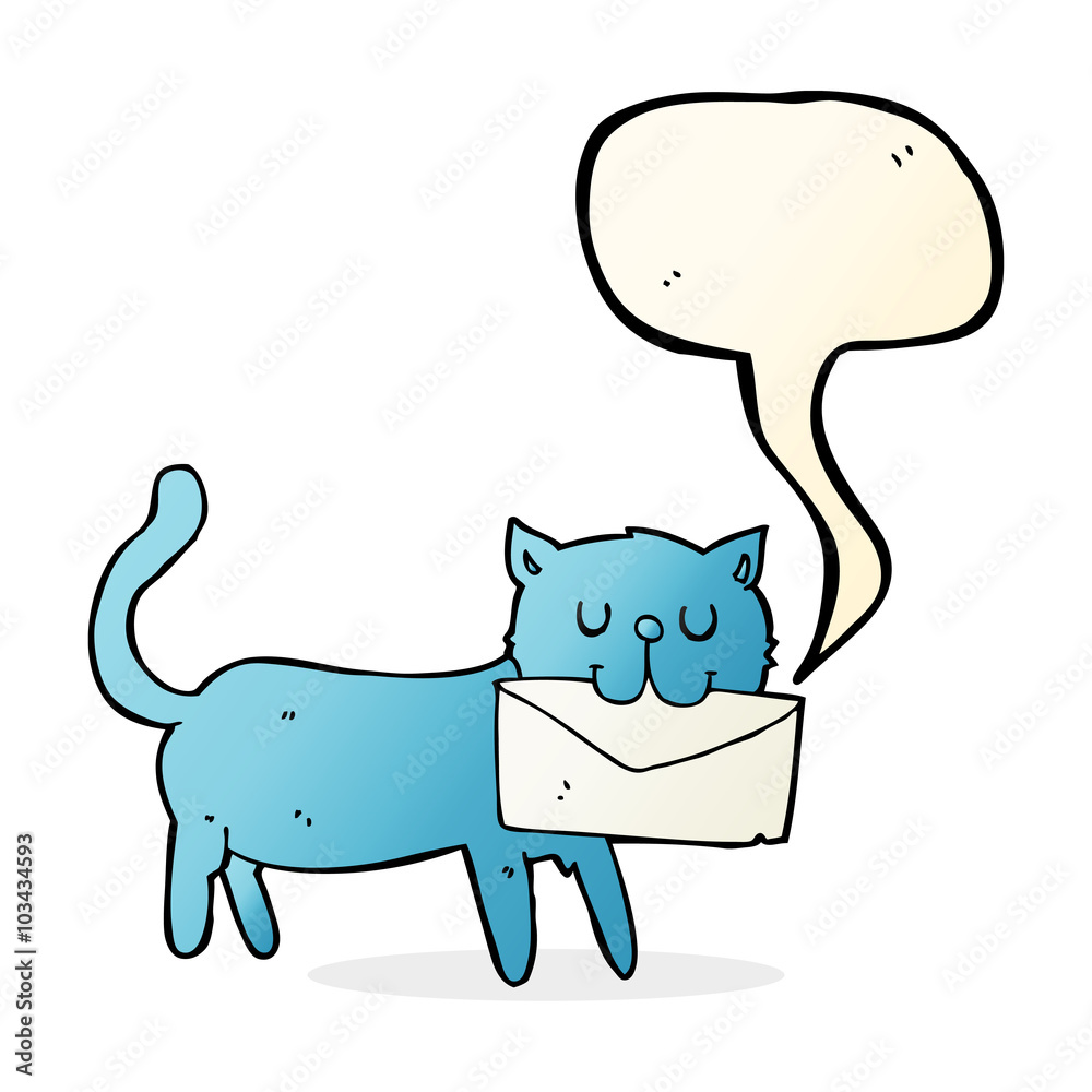 cartoon cat carrying letter with speech bubble cartoon cat carrying letter with speech bubble