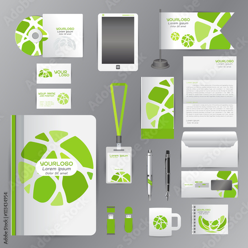 White identity template with green Circle origami elementsVector photo