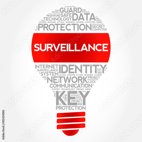 Surveillance bulb word cloud, business concept