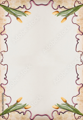 Nostalgisches Briefpapier mit knorrigen Zweigen und Tulpen