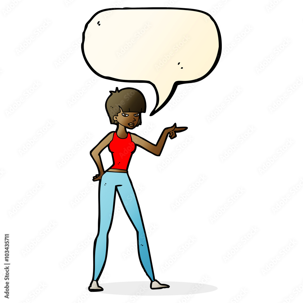 cartoon woman pointing with speech bubble cartoon woman pointing with speech bubble