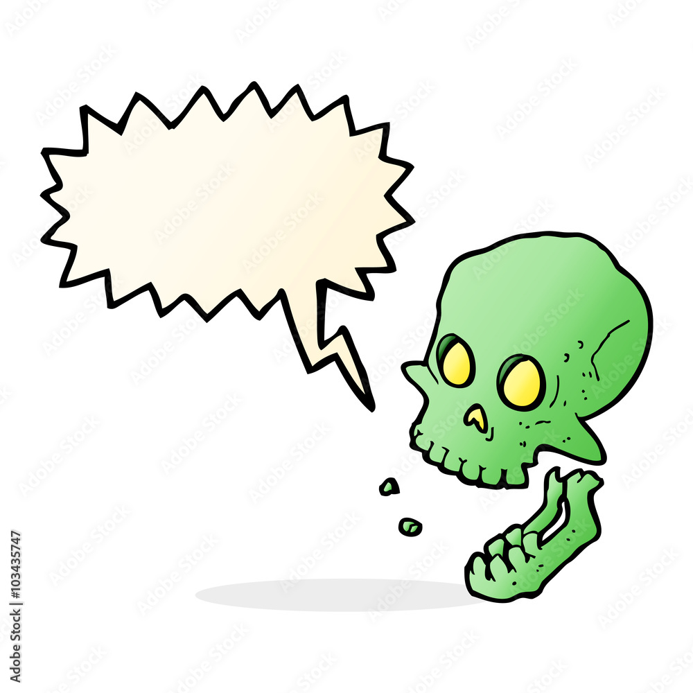 Obraz premium cartoon laughing skull with speech bubble