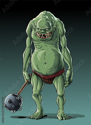 Big thin troll with cudgel in standing pose.