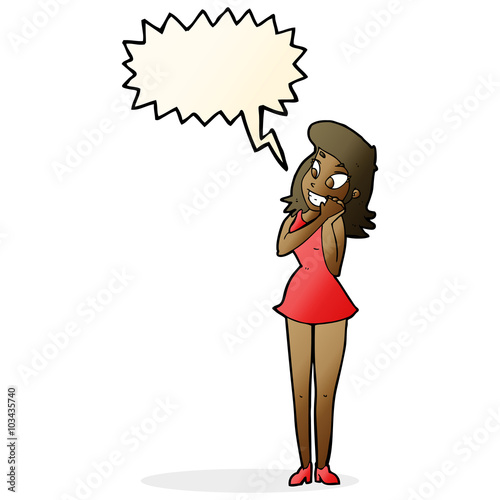 cartoon excited woman with speech bubble