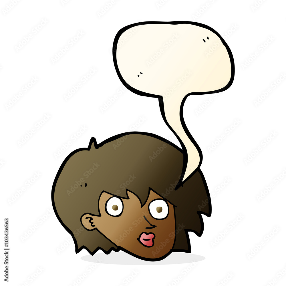 cartoon surprised female face with speech bubble cartoon surprised female face with speech bubble