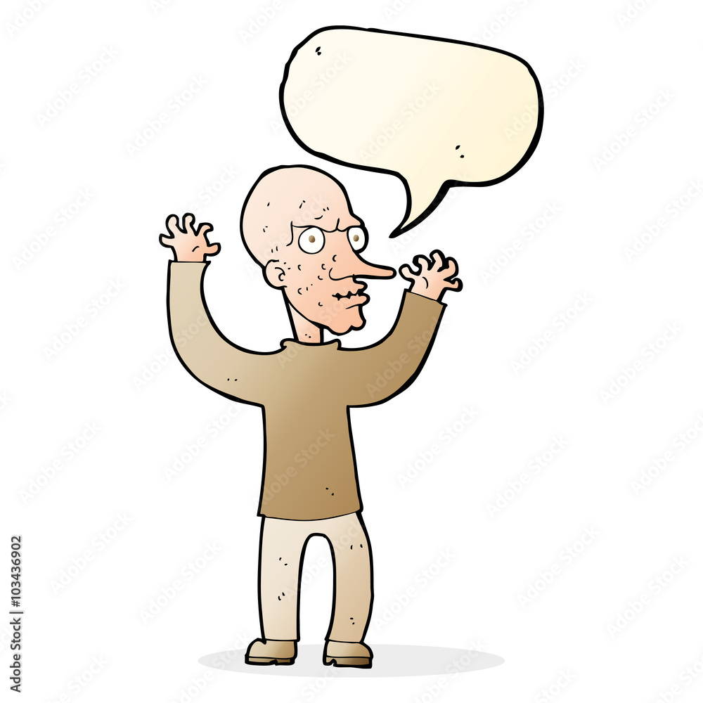 cartoon mean man with speech bubble