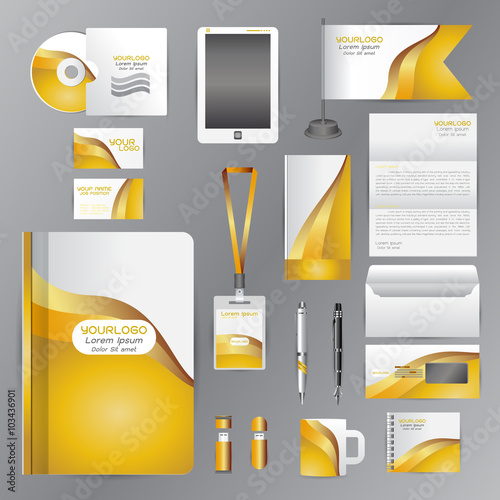 White corporate identity template with Yellow origami elements.