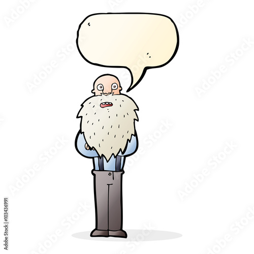 cartoon bearded old man with speech bubble