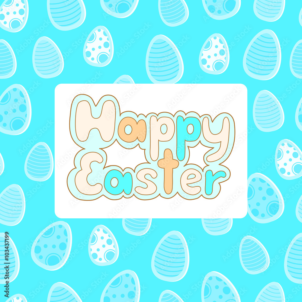 Easter card. Bright blue cartoon text 