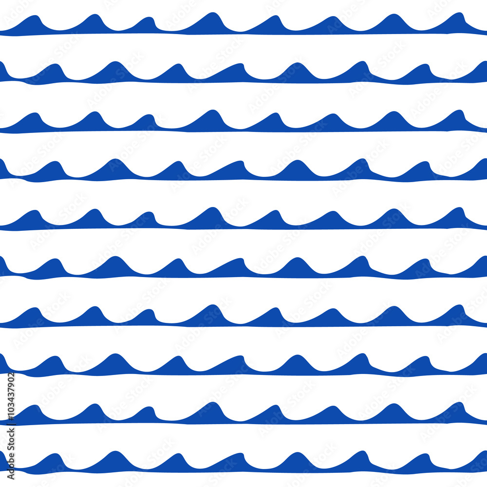 Seamless nautical pattern. Hand painted ink waves in blue and white. Graphic design element for web sites, stationary printables, fabric, scrapbooking etc.
