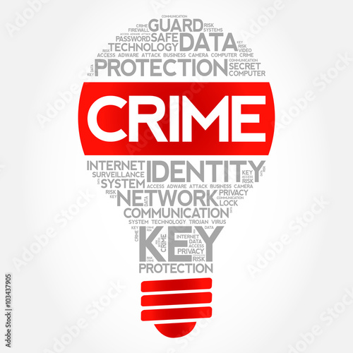 Crime bulb word cloud, business concept