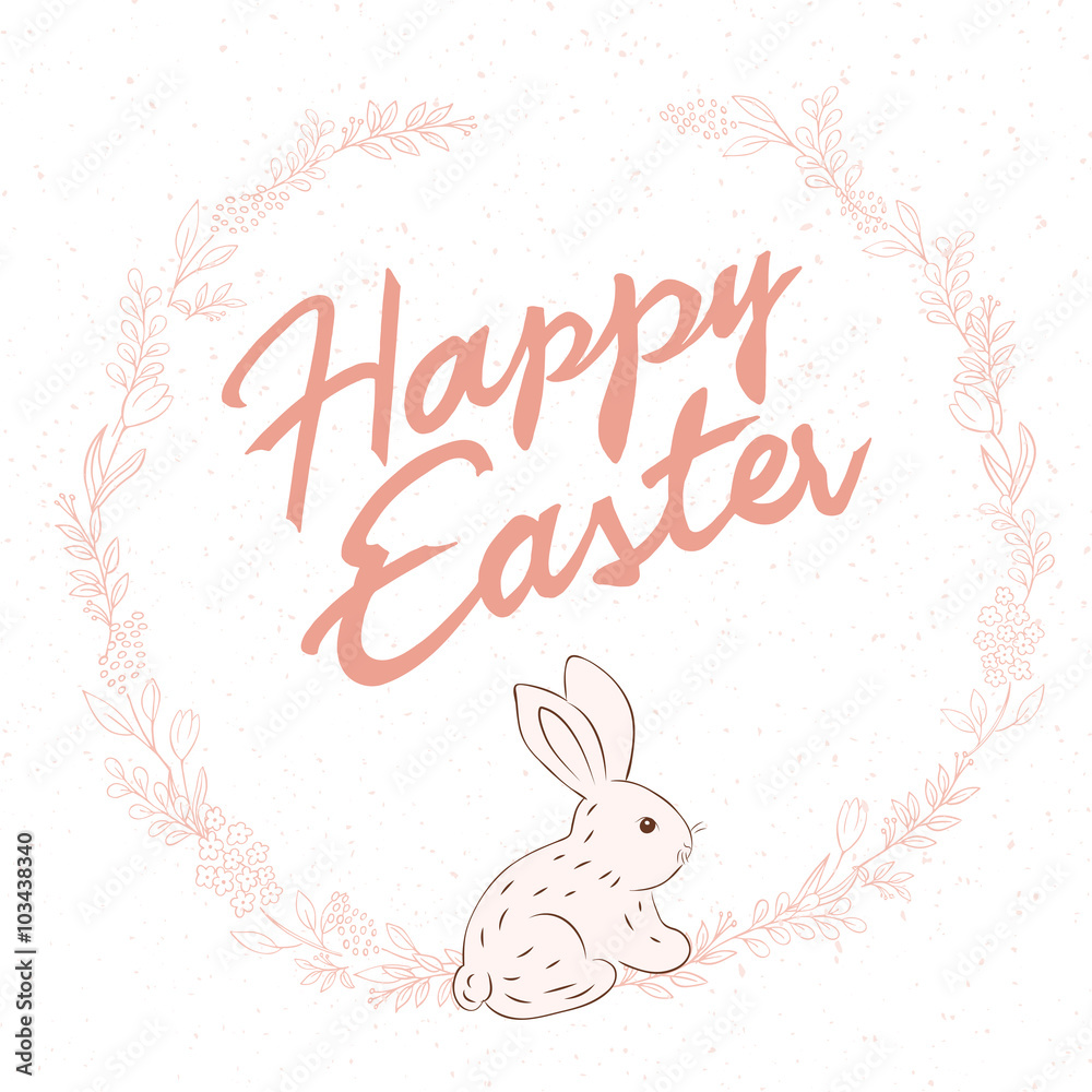 vector hand drawn easter lettering greeting quote with rabbit circled composition surround with floral branches vector hand drawn easter lettering greeting quote with rabbit circled composition surround with floral branches