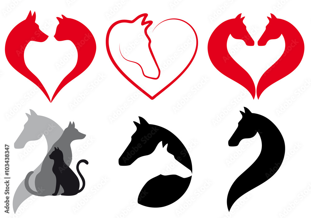 Cat, dog, horse heart, vector set Stock Vector Adobe Stock
