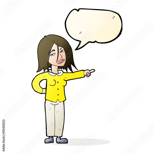 cartoon woman pointing with speech bubble
