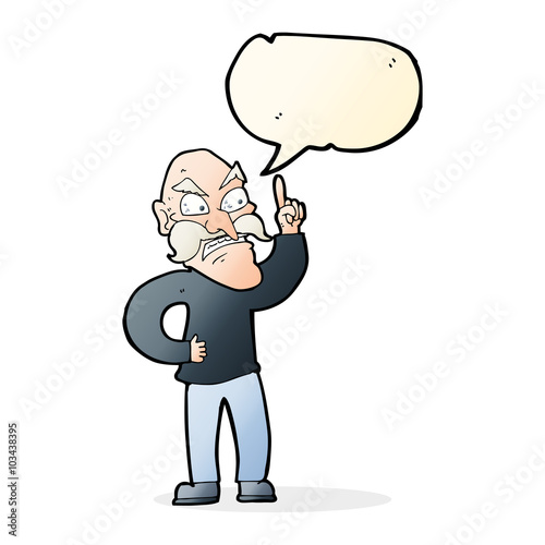 cartoon old man laying down rules with speech bubble