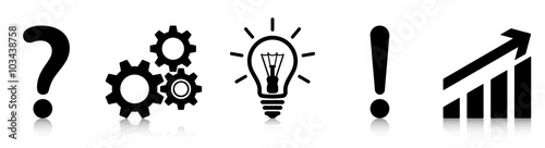 From Problem to Success – Set of black icons with reflection
