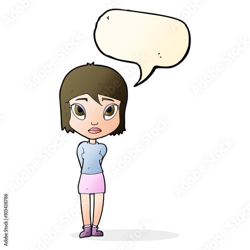cartoon shy girl with speech bubble