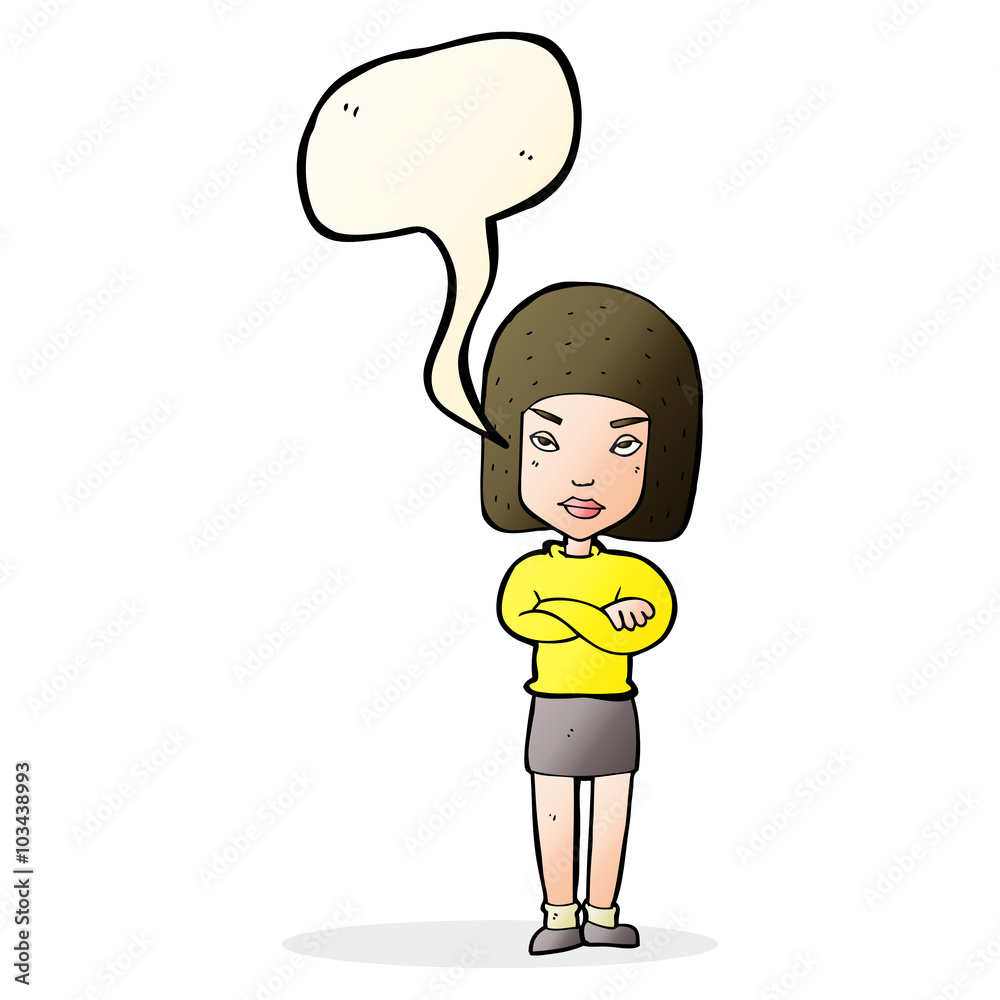 cartoon woman with crossed arms with speech bubble cartoon woman with crossed arms with speech bubble
