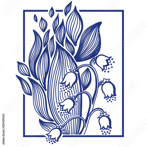 Lilies of the valley flower with simple frame.