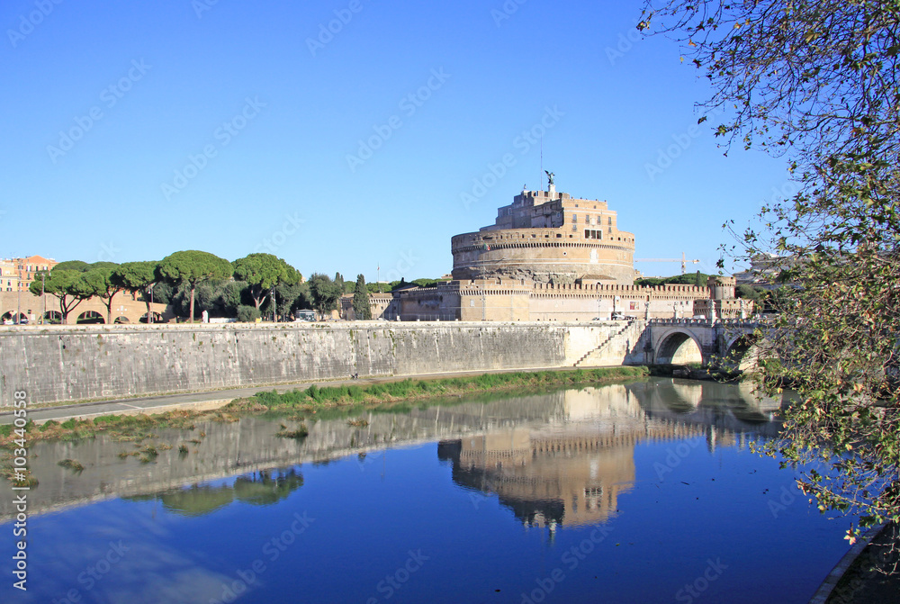 ROME, ITALY - DECEMBER 20, 2012: Castel Sant Angelo and Tiber River. Rome, Italy