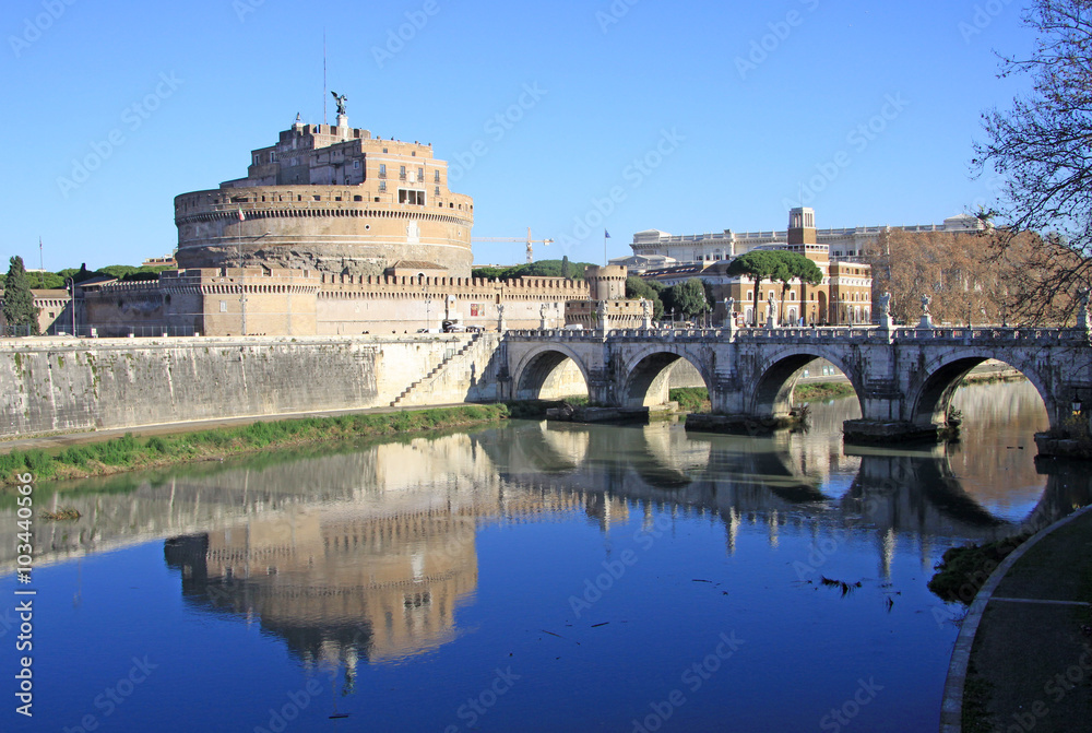 ROME, ITALY - DECEMBER 20, 2012: Castel Sant Angelo and Tiber River. Rome, Italy