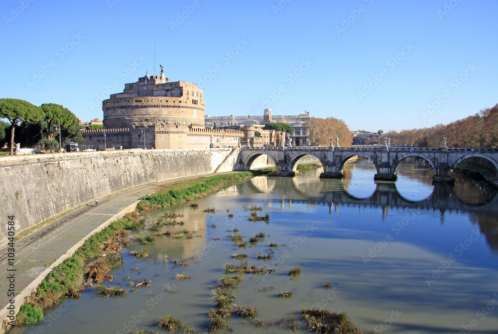 ROME, ITALY - DECEMBER 20, 2012: Castel Sant Angelo and Tiber River. Rome, Italy ROME, ITALY - DECEMBER 20, 2012: Castel Sant Angelo and Tiber River. Rome, Italy