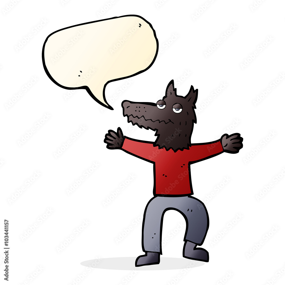 cartoon wolf man with speech bubble cartoon wolf man with speech bubble