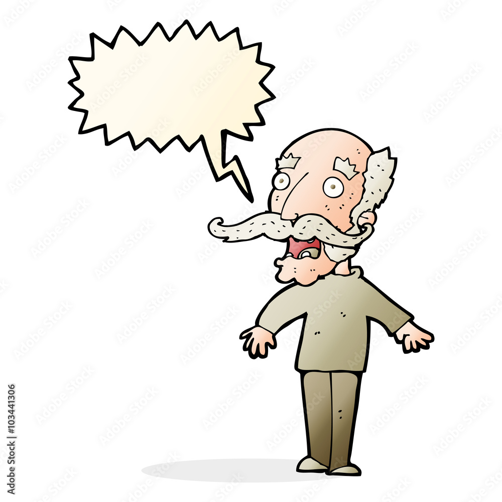 cartoon old man gasping in surprise with speech bubble cartoon old man gasping in surprise with speech bubble