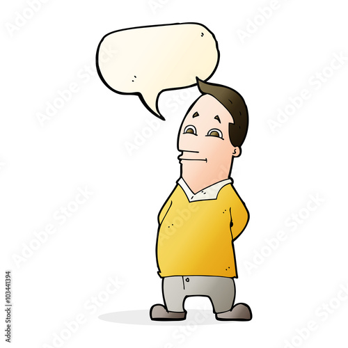cartoon friendly man with speech bubble