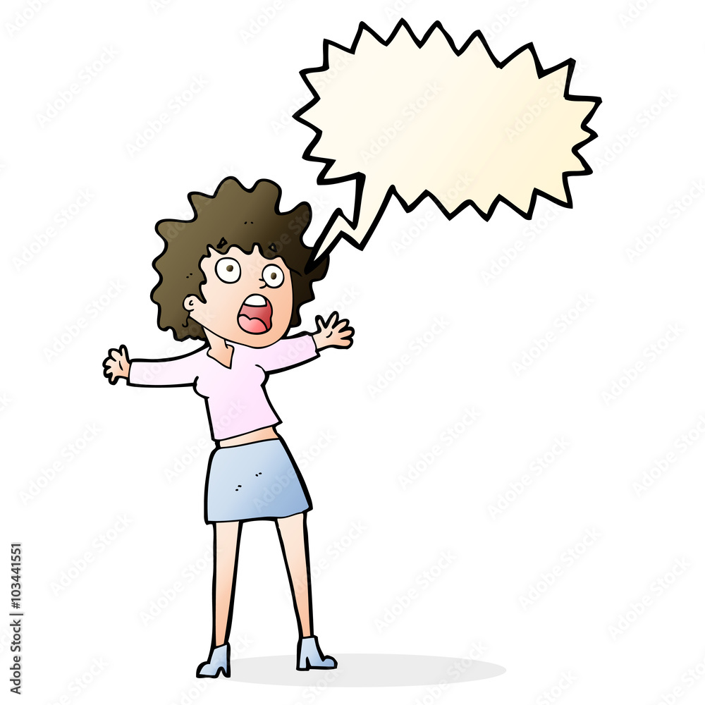 cartoon frightened woman with speech bubble cartoon frightened woman with speech bubble