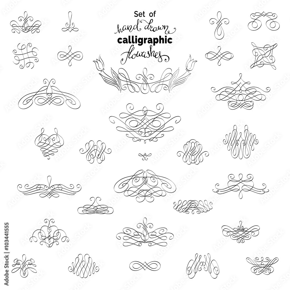 Vector set of hand-drawn page decorations and dividers.