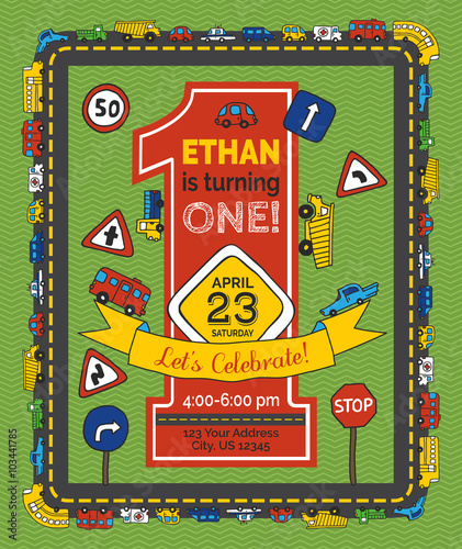 One year Birthday invitation for boy.