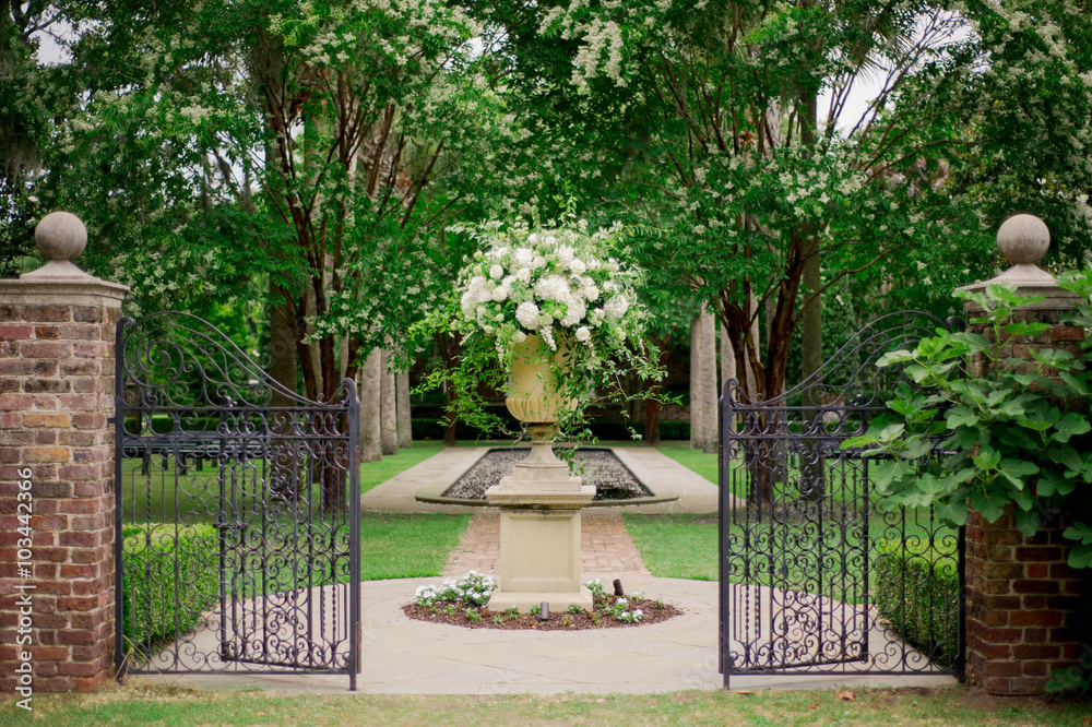Fototapeta premium wrought iron gate in southern courtyard