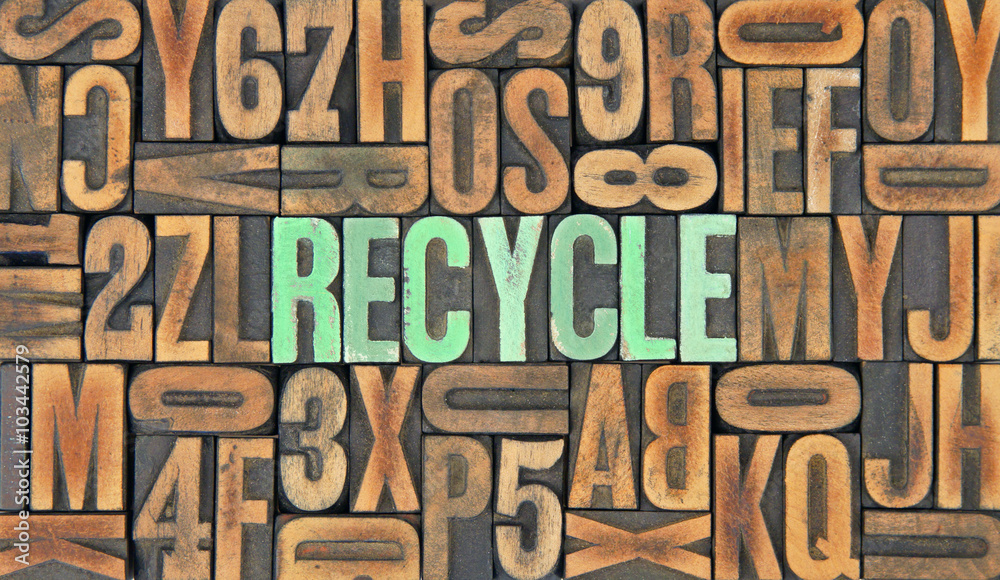 Recycle / caracteres d'imprimerie en bois Recycle / caracteres d'imprimerie en bois