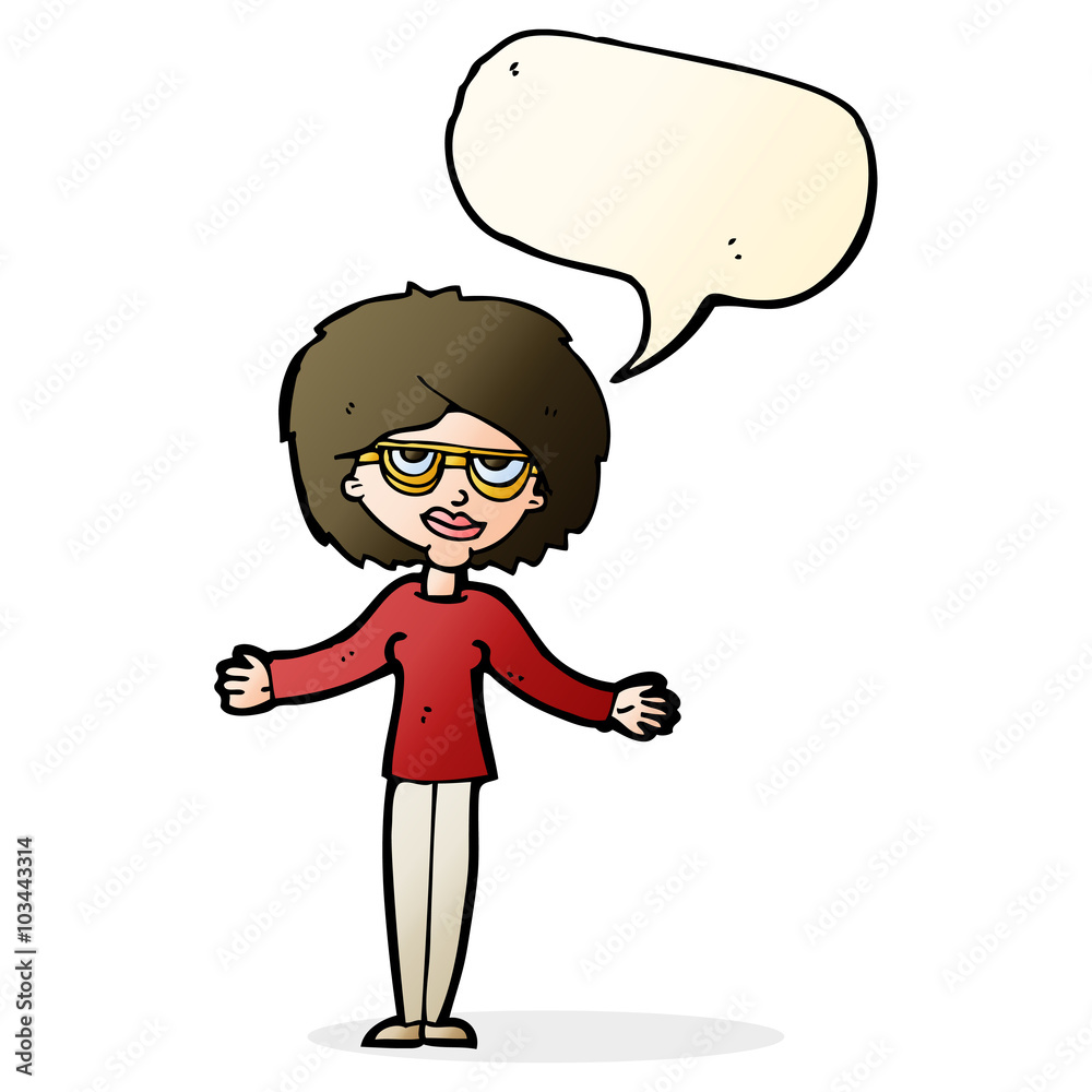 cartoon woman wearing spectacles with speech bubble cartoon woman wearing spectacles with speech bubble