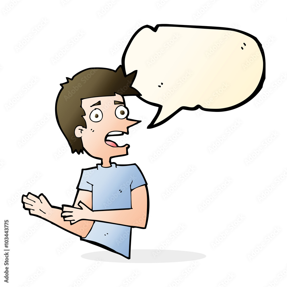 cartoon stressed man with speech bubble