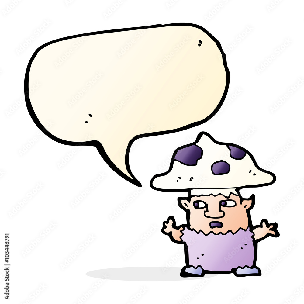 cartoon little mushroom man with speech bubble cartoon little mushroom man with speech bubble