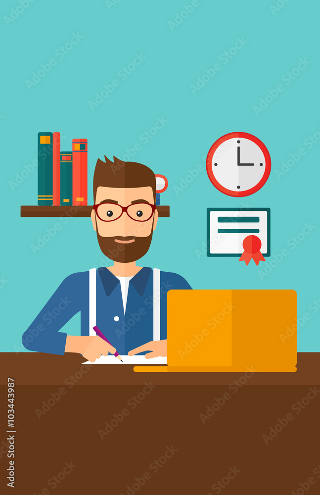 Man using laptop for education. Man using laptop for education.