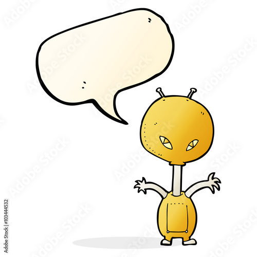 cartoon space alien with speech bubble