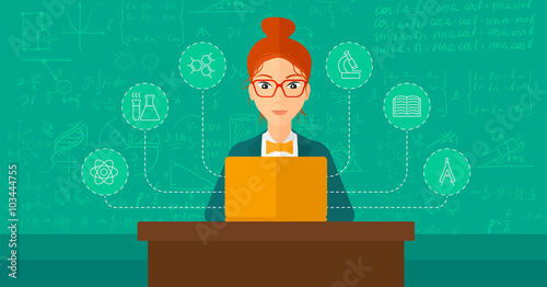 Woman studying with laptop.
