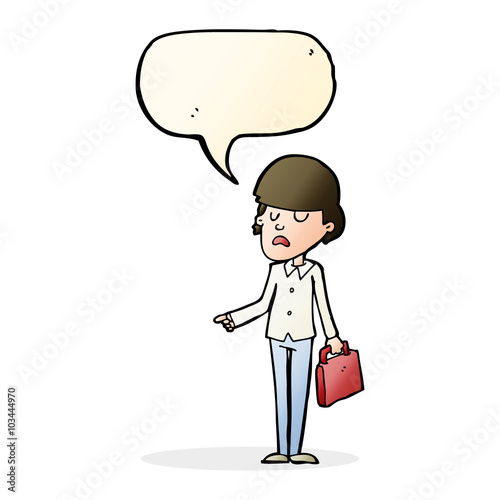 cartoon arrogant businessman pointing with speech bubble