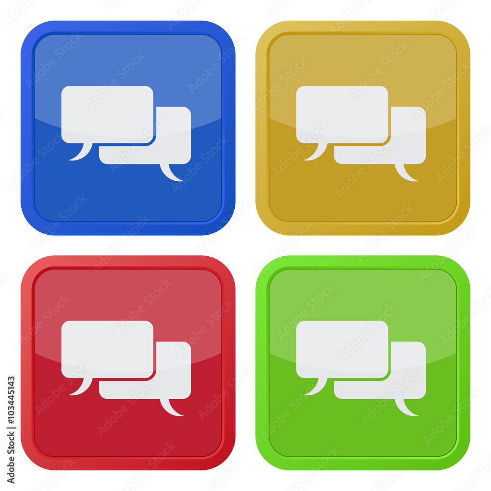 set of four square icons with speech bubbles set of four square icons with speech bubbles