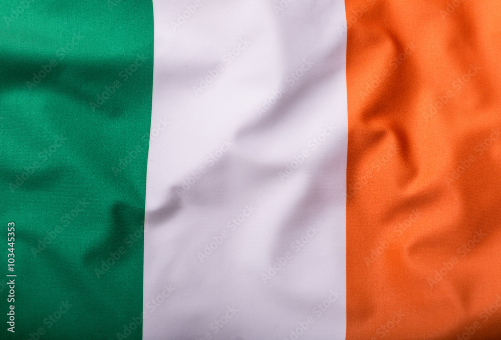 Flag of Ireland, national country symbol, wave flag.