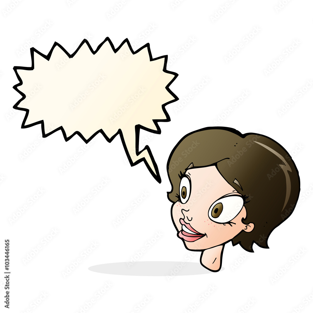 cartoon pretty female face with speech bubble cartoon pretty female face with speech bubble