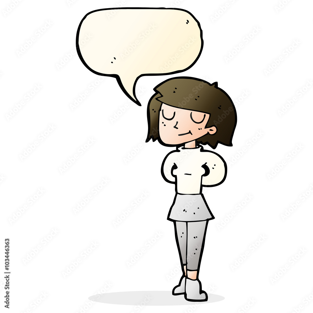 cartoon pleased woman with speech bubble cartoon pleased woman with speech bubble