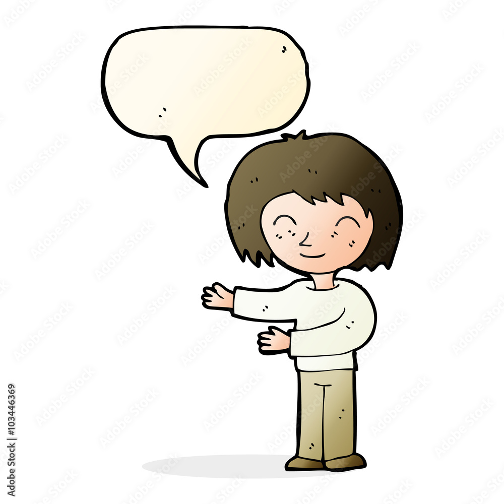 cartoon woman gesturing welcome with speech bubble cartoon woman gesturing welcome with speech bubble