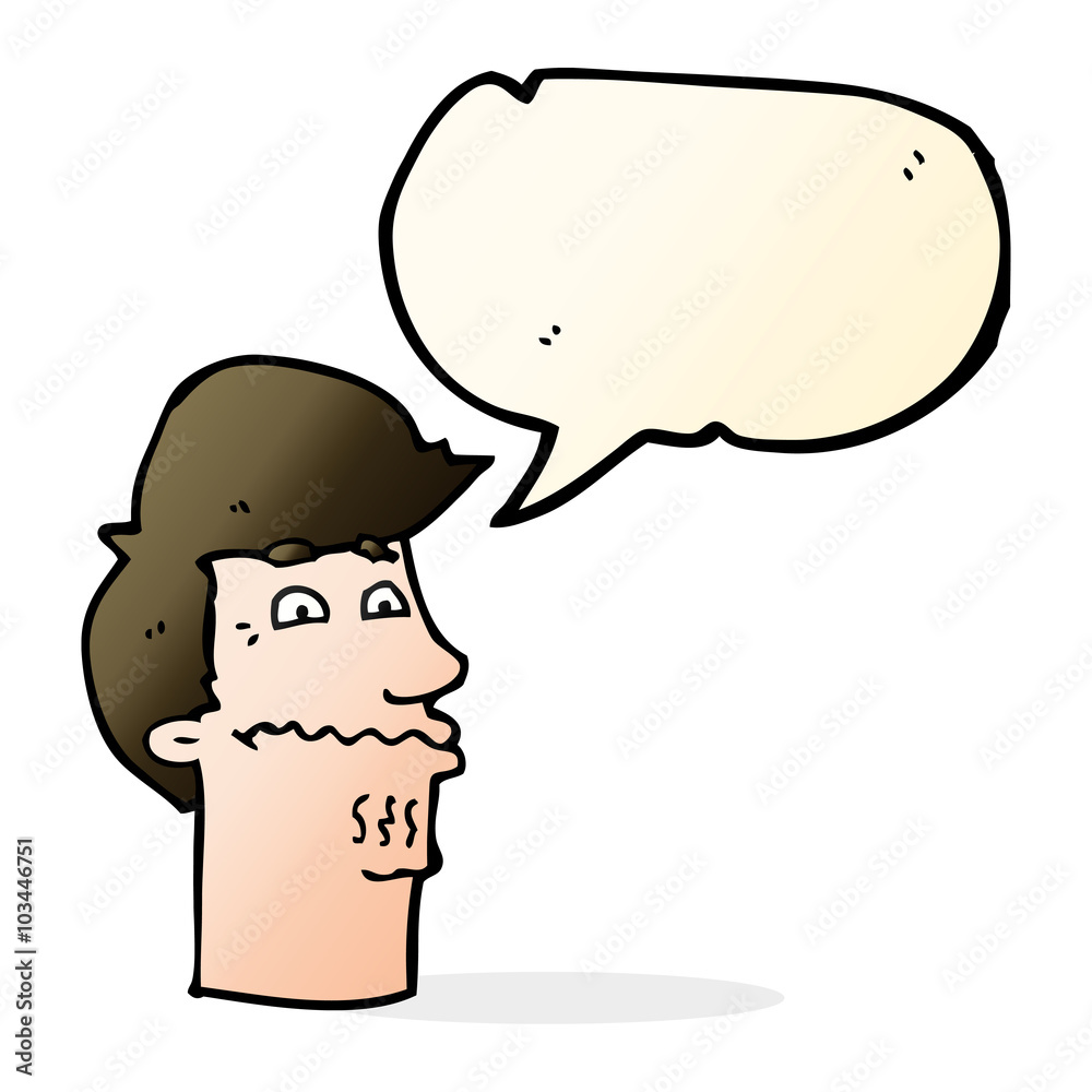 cartoon nervous man with speech bubble